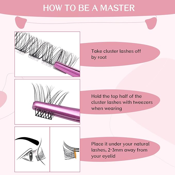 PRO LASHBEAUTY Cluster Lashes, 72 Pcs Individual Lashes, DIY Eyelash Extension, Super Thin Band, Reusable, Black, Lightweight and Durable Vegan Fibers