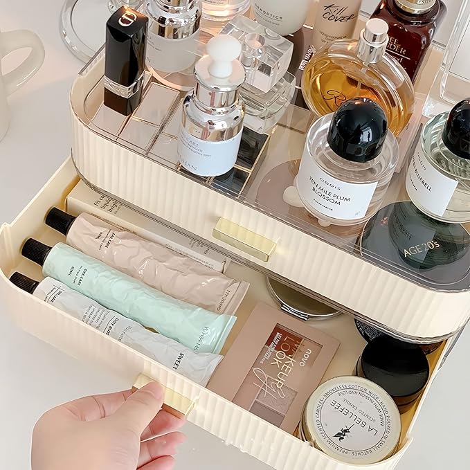 Stackable Plastic Organizer Big & Spacious Drawer | Organize Eyeshadow Palettes, Cosmetics, and Beauty Supplies on a Vanity. White