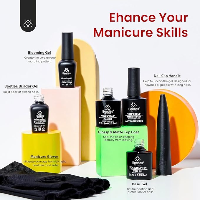 Beetles Gel Nail Polish Kit with Uv Light 53 Pcs Christmas Gift for Women 32 Colors Red Blue Glitter Gel Polish Set Base Top Coat Cuticle Oil and Builder Blooming Gel