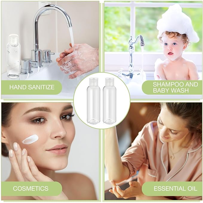 50 Pcs 4oz Empty Plastic Travel Bottles with Disc Top Flip Cap Small Travel Size Bottles Refillable Empty Containers for Shampoo Lotion Liquid Body Soap Cream Toiletries (Clear)