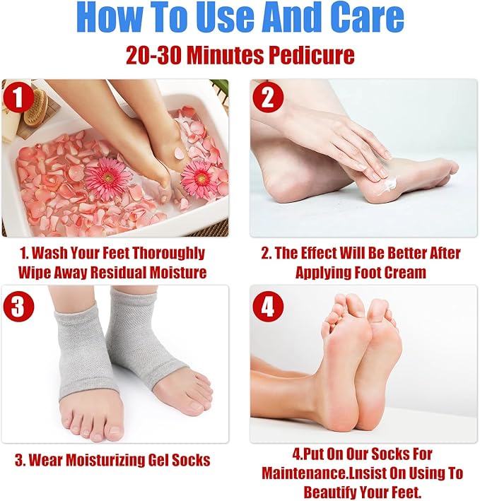 8Pairs Moisturizing Gel Heel Socks, Silicone Heel Socks, Heel Socks for Dry Cracked Feet Women, Toeless Heel Repair Socks for Foot Care Treatment, Cracked Heels, Dry Feet, Foot Calluses