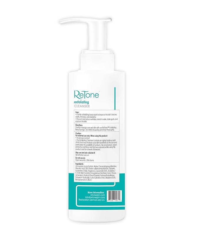 ReTone Keratosis Pilaris Exfoliating Body Cleanser Wash for KP treatment, Body Acne - Gentle Glycolic acid wash to exfoliate and soften rough, bumpy skin. (KP Wash)