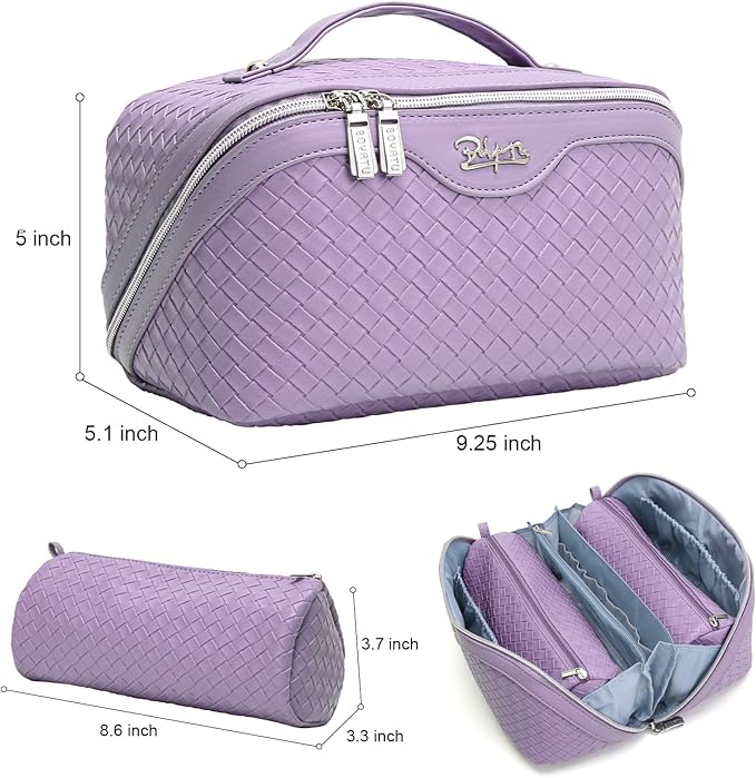 BOYATU Travel Makeup Bags for Women: Large Make up Bag Set of 3 - Vegan Leather Cosmetic Bags - Waterproof Toiletry Organizer (L04 Violet Purple)