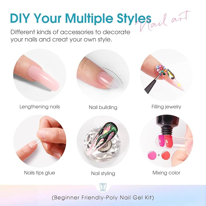 ROSALIND Poly Nail Gel Colors Kit -14 Colors +72 Nail Art Accessories kit Poly Nails Gel Kit Starter Kit with Mini UV Lamp Slip Solution Spring Poly Nail Art Tools for Beginners with Everything