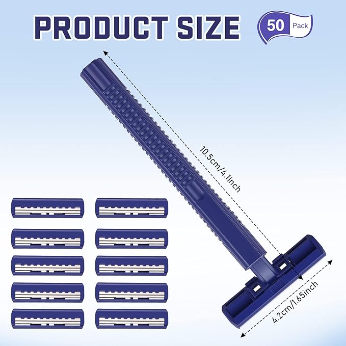 Chumia Twin Blade Razors for Men Stainless Steel Disposable Razors Men Bulk Plastic Shavers Multipurpose Portable Manual Disposable Shavers for Bathing Hotel Travel(50 Pieces)