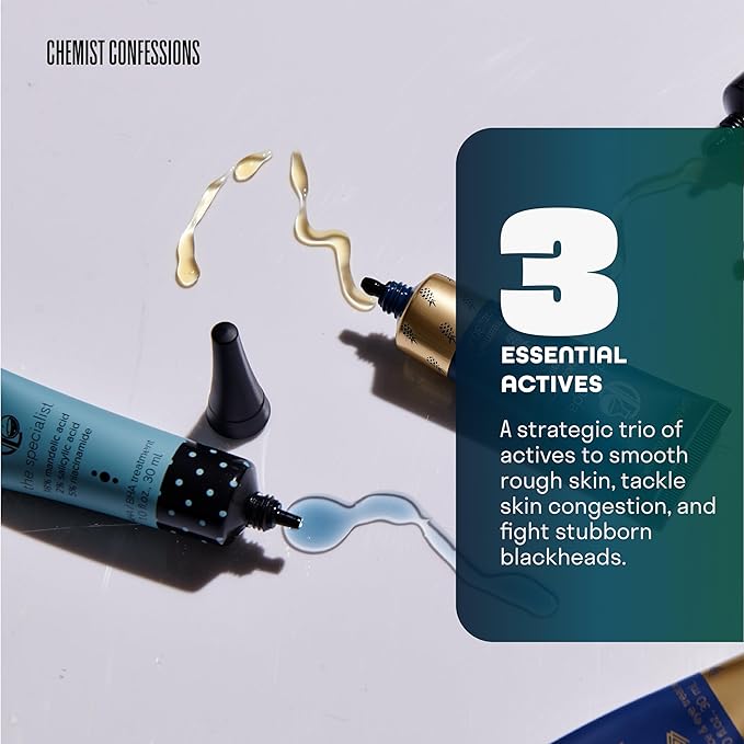 Chemist Confessions The Specialist Blackhead Exfoliation AHA/BHA Treatment Scrub & Mask, 18% Mandelic Acid, 2% Salicylic Acid, and 5% Niacinamide, Clears Blackheads & Unclogs Pores - 1 Fl oz