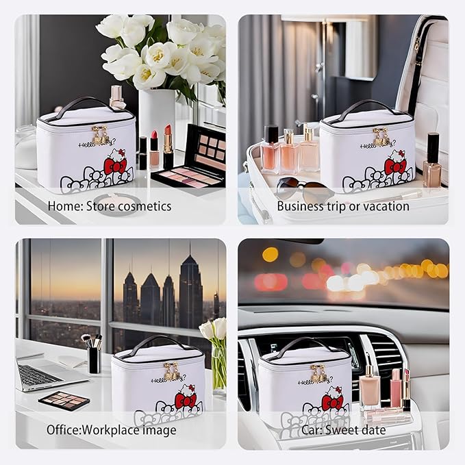 AmBealla Makeup Bag Large Waterproof Cosmetic Bags with Makeup Brush Holder, Cute Printed Makeup Organizer for Women Traveling,Portable Toiletry Bag for Girls