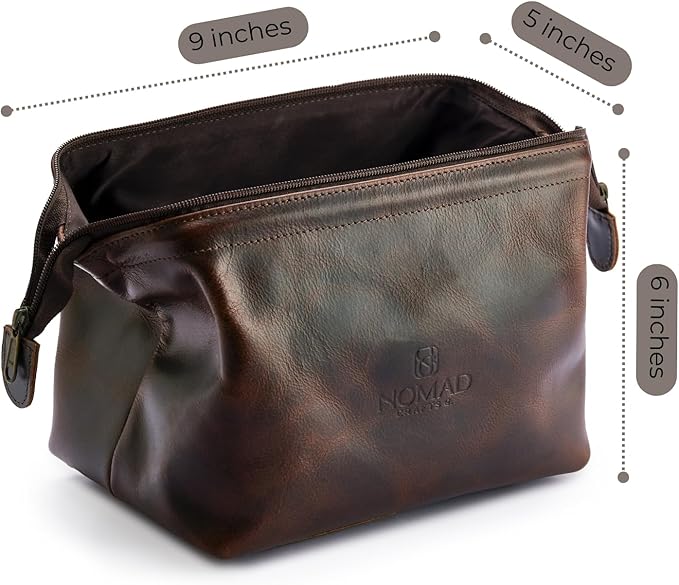 Premium Leather Travel Toiletry Bag, King-Size Dopp Kit with Waterproof Lining, For Men and Women