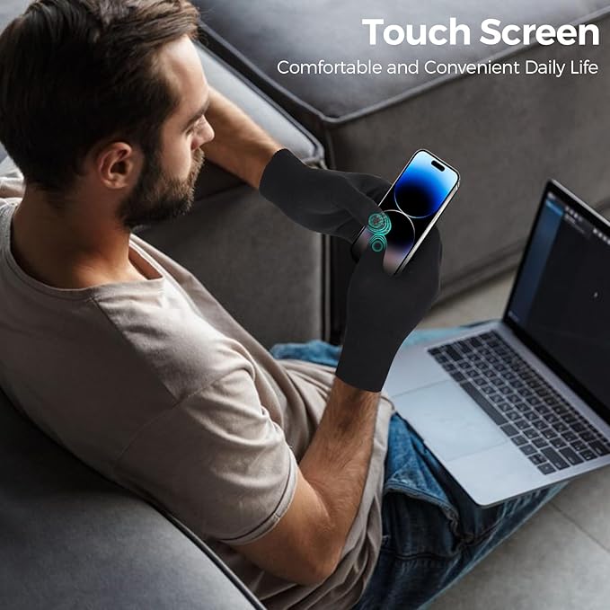 Donfri 10 Pairs Cotton Moisturizing Gloves Men Touchscreen Fingers for Eczema Dry Hands Hand Care Overnight Moisturizing (Large-Black)