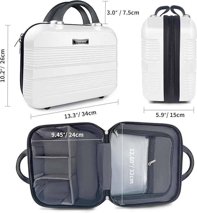 14" Portable Hard Shell Makeup Travel Case - Stylish PC+ABS Cosmetic Organizer for Women - Scratch-Resistant, Elastic Strap, Mini Suitcase - Perfect for Romantic Gifts（Arctic White）