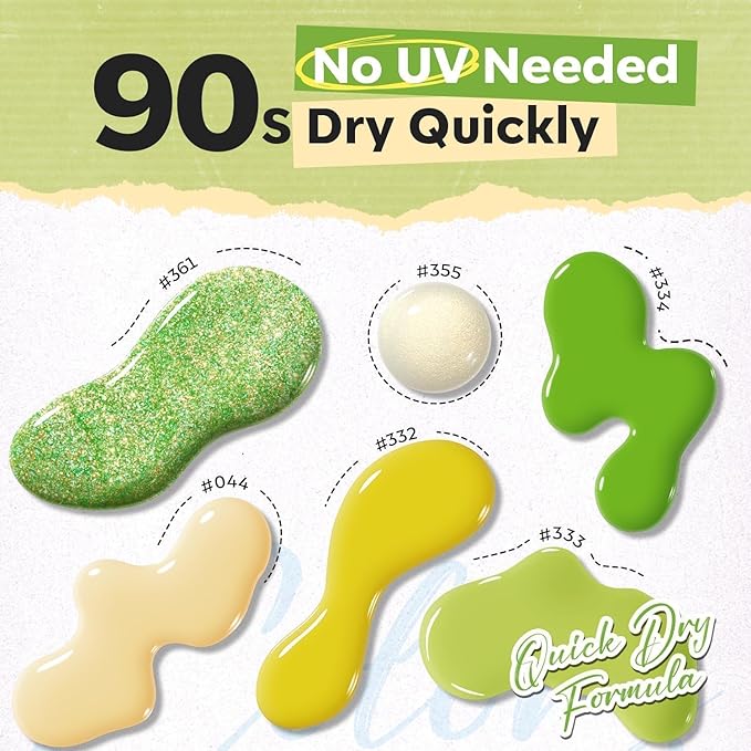 modelones Green Nail Polish, Spring Summer Easter Yellow White 6 Colors Quick Dry Nail Polish Set Mini Finger Long Lasting Fast Drying Manicure DIY Nail Art Home Salon Gift For Women Girls