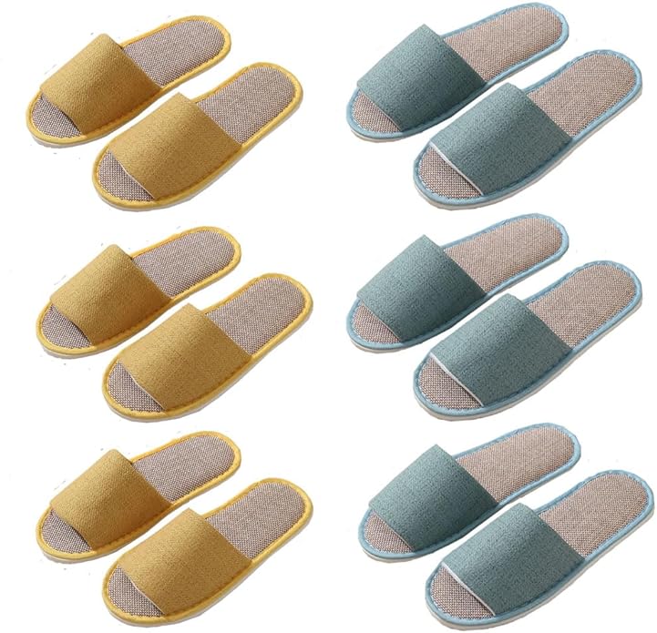 5-6 Pairs Spa Slippers, Non Slip Disposable Slippers for Guest, Washable Foldable Indoor Slippers, Open Toe Linen Spa Slippers for Women Men