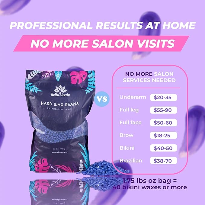 Bella Verde Wax Beans 2.2lb - Hard Wax Beads for Hair Removal - Multipurpose Home Waxing Kit for Men and Women