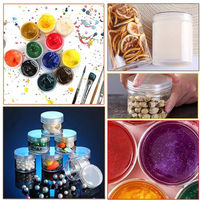 2 oz Plastic Containers with Lids 100pcs Plastic Jars with Clear Lids + 3/5/10 Gram 24pcs Sample Containers Travel Jar– Great for Lip Scrub, Body Butters, Cream, Lotion, Labels & Spatulas (124 Pack)