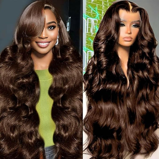 30 Inch Chocolate Brown Lace Front Wig Human Hair 13x6 Body Wave Lace Front Wigs Human Hair 180 Density Hd Pre Plucked with Baby Hair Colored Frontal Wigs Human Hair 4# Brown Wig Human Hair for Women