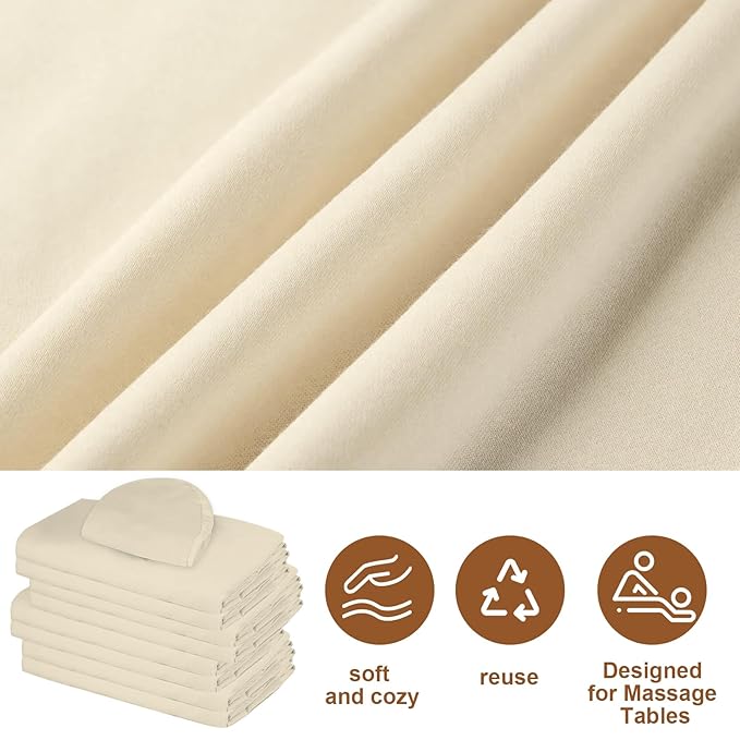 4 Sets Premium Microfiber Massage Table Sheets Set 3 Piece Set Includes Massage Table Cover Fitted Sheet and Fitted Face Rest Cover, Beige