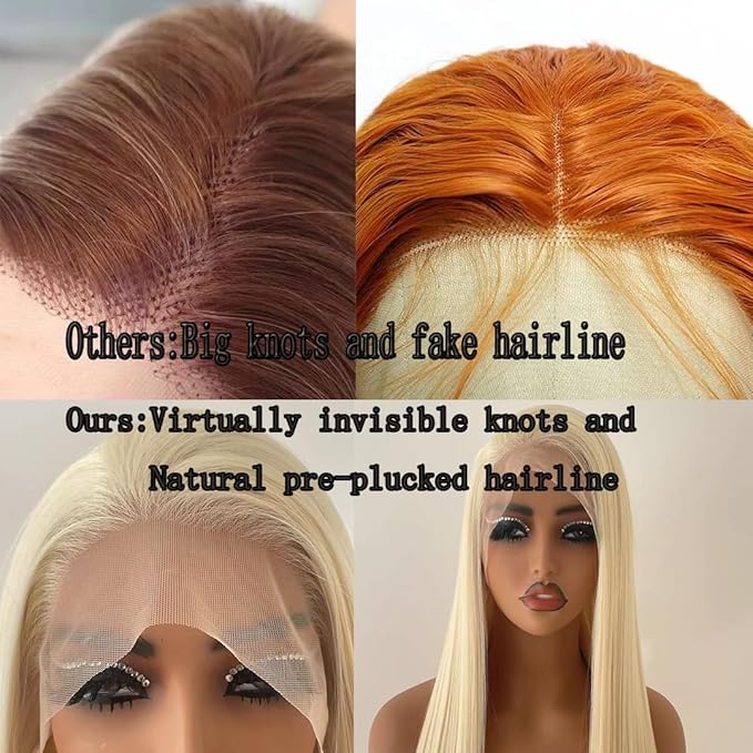 613 HD Glueless Lace Frontal Wigs Pre-Plucked,Similar Human Hair Synthetic Lace Front Wigs Pre-Plucked,Lace Front Wigs for Fashion Women 24 inch