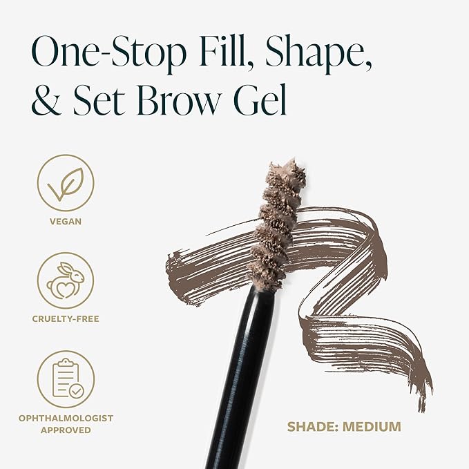 GUIDE Beauty Brow Moment, One-Stop Brow Gel with a Fine Tip Brush to Expertly Fill, Shape & Set Brows, Patented GUIDE Ring for an Easy, Secure Hold (Medium)