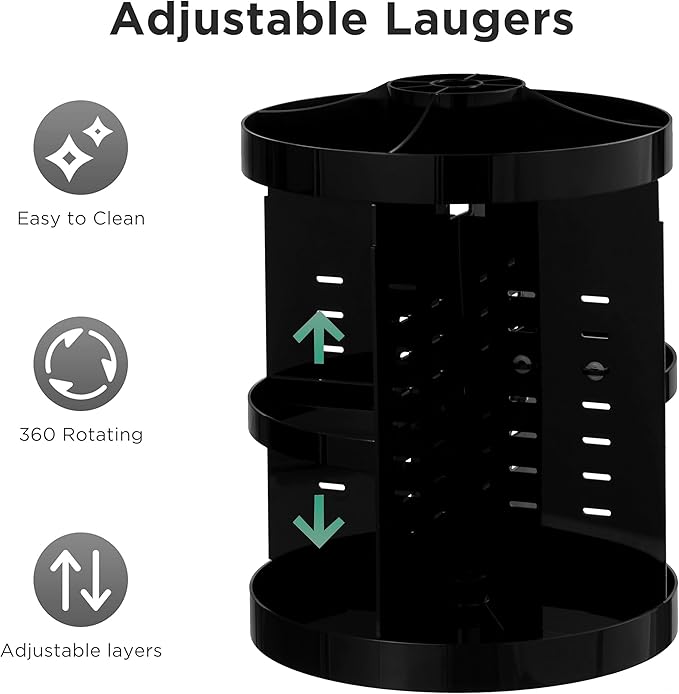 HBlife 360 Rotating Makeup Organizer Plus Size Adjustable Carousel Large Capacity Revolving Perfume Organizer Skincare Organizers Cosmetic Storage Spinning Holder for Vanity, Black