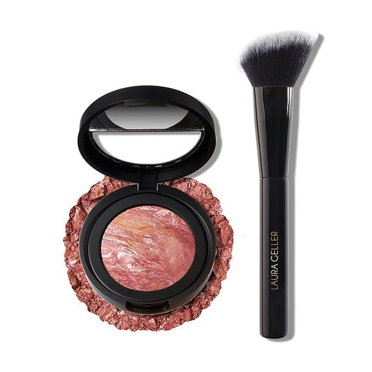 LAURA GELLER NEW YORK Baked Blush-n-Brighten Marbleized Blush - Apricot Berry & Angled Brush 2pc Set