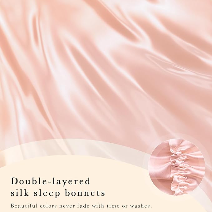 Simnice 100% Mulberry Silk Bonnet for Women - Silk Hair Bonnet with Elastic for Long Curly Hair, Double Layered Sleep Caps for Women, Light Pink