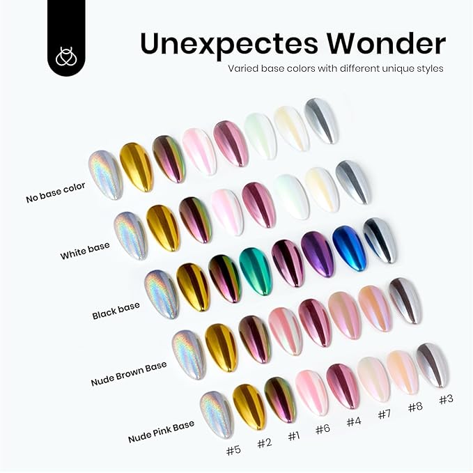 Beetles Chrome Nail Powder Mirror Effect Holographic Aurora Iridescent Pearlescent Manicure Nail Art Decoration Glitter, 8 Colors 1g or 0.5g/Jar for Women