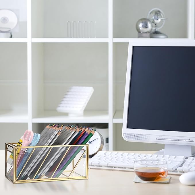 ELLDOO Rollerball Perfume Organizer, 4 Compartment Clear Glass Perfume Storage Holder Vintage Beauty Scent Holder, Metal Makeup Lipgloss Lipstick Display Case