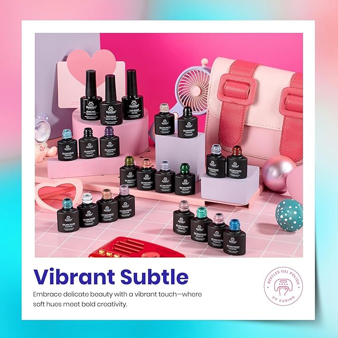 Beetles Gel Nail Polish Set, 23pcs Gel Polish Kit, 20 Colors Pink Green Blue Uv Gel Polish with Base Top Coat, All Season Manicure Tools for Beginners Nail Art Home Gift for Women