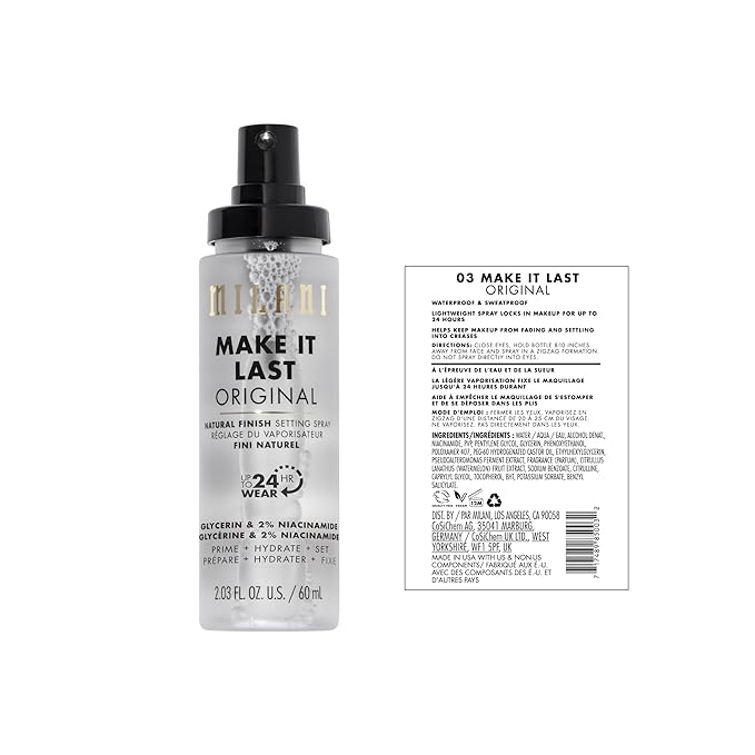 Milani Make It Last Original - Natural Finish 3-in-1 Primer and Setting Spray + Make It Dewy Setting Spray 3 in 1- Hydrate + Illuminate + Set Makeup Finishing Spray