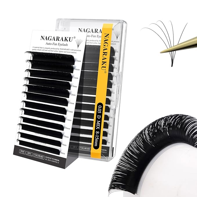 NAGARAKU Easy Fan Eyelash Extensions Volume Lash 0.05 D curl 8-15mm Mix Tray Rapid Blooming Faux Mink Cluster For Beginners Soft Professional Lash Supplies