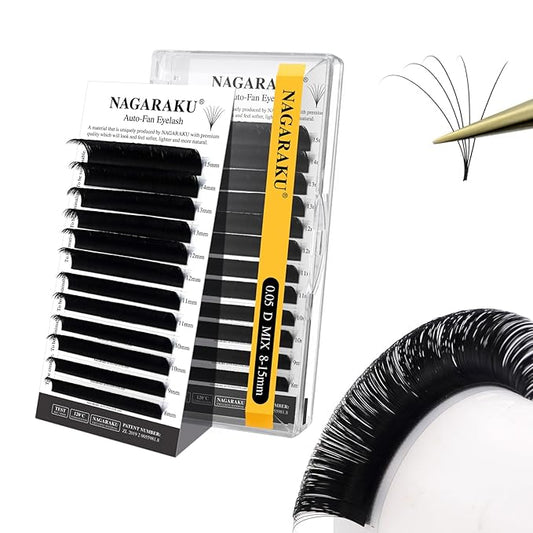 NAGARAKU Easy Fan Eyelash Extensions Volume Lash 0.05 D curl 8-15mm Mix Tray Rapid Blooming Faux Mink Cluster For Beginners Soft Professional Lash Supplies