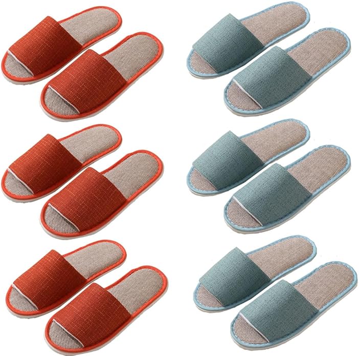 5-6 Pairs Spa Slippers, Non Slip Disposable Slippers for Guest, Washable Foldable Indoor Slippers, Open Toe Linen Spa Slippers for Women Men