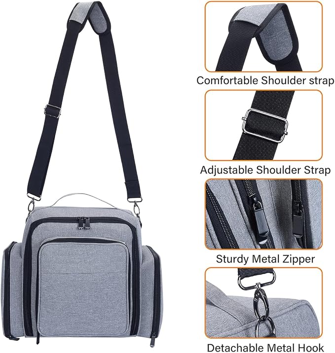 Nail Polish Organizer Case Holds 60 Bottles Portable Travel Storage Box with 2 Detachable Bags, Designed for Women's Nail Tools, Essential Oils and Cosmetics Sets Grey