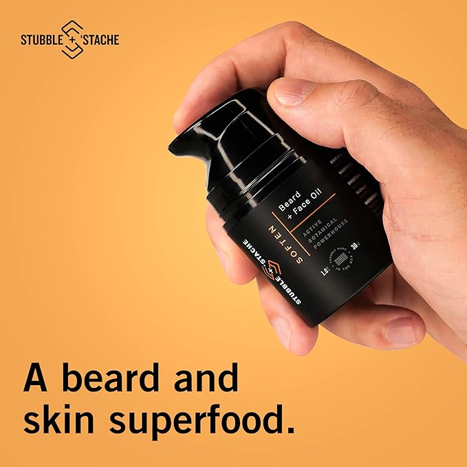 stubble & stache Hydrating Beard Oil for Men – Dual-Use Face & Beard Moisturizer & Conditioner with Baobab, Jojoba & Argan – Softens Hair, Stops Itch & Dry Skin – Lightweight Non-Greasy Oil, 1 fl oz