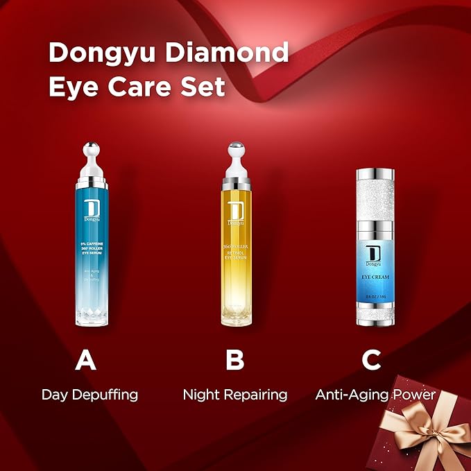 Dongyu Caffeine Eye Cream Set: Eye Serum Kit for Dark Circles Puffiness - Anti Aging Eye Cream Set for Fine Lines Wrinkles Day Night Use - Self Care Gifts for Women Birthday Gifts for Her