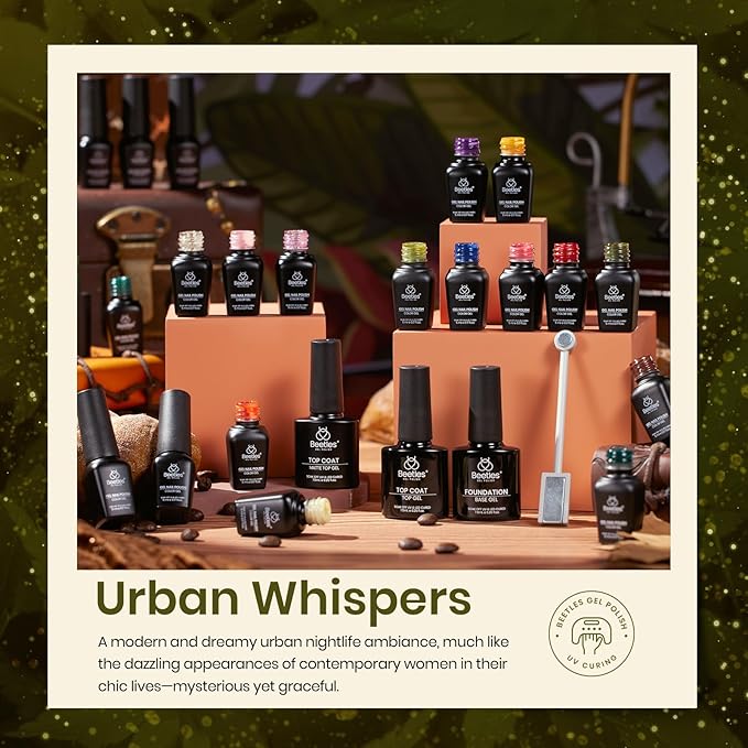 Beetles Cat Eye Gel Nail Polish Set, 20 Colors Gel Polish Nail Set Burgundy Brown Green Nail Polish Glitter Pearl Nail Manicure with Base Coat Matte&No Wipe Top Coat Soak off UV Gel