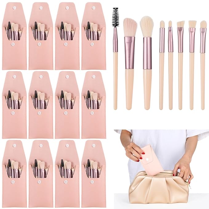 12 Sets Travel Makeup Brushes, Makeup Brush Bag with 8 Brushes, Bridesmaid Present, Synthetic Fiber Makeup Brush, Foundation Blush Shadow Brush Set, Portable Makeup Brush Set for Weddings Parties