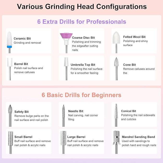 Electric Nail Drill Professional, Electric Nail File, 35000RPM Cordless Nail Drill, Portable Nail File Machine for Acrylic and Gel Nail with Manicure and Polishing Tool Set