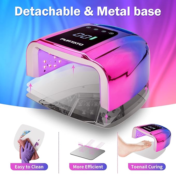 Professional Rechargeable 96W UV LED Portable Cordless UV Light for Nail Lamp Machine with Removable Stainless Steel Bottom,4 Timer Setting and Smart Sensor Nail Dryer (Blue&Purple)