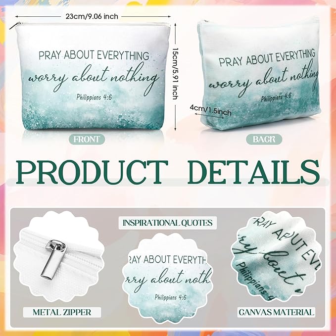 Reginary 20 Sets Christian Gifts for Women Include 20 Religious Canvas Makeup Bags with 20 Bible Verse Compact Mirrors Mother's Day Inspirational Birthday Gift for Mom (Watercolor,Classic Style)