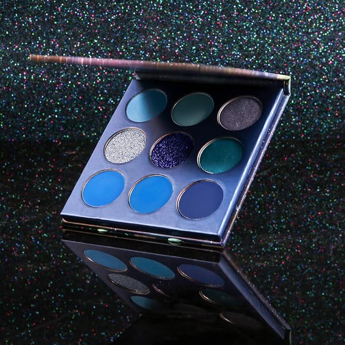 docolor Eyeshadow Palette 9 Colors Blue Eyeshadow Gemstone Shadow Palette Highly Pigmented Mattes Shimmers Naked Smokey Glitter Cream Colorful Powder Blendable Long Lasting Waterproof Makeup Palette