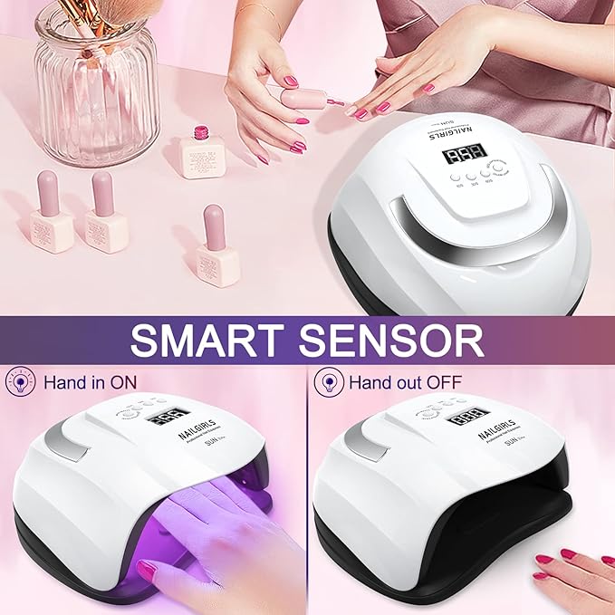 NAILGIRLS UV LED Nail Lamp,168W Fast Curing LED UV Light for Gel Nails with 4 Timer Setting Auto Sensor,Nail Dryer for Fingernail and Toenail,Salon Home Nail Art