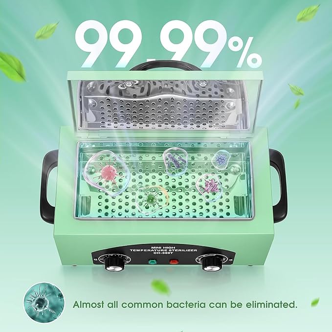 High Temperature Metal Cleaning Box,Misforu 2L Dry Heat Cabinet High Temp with Stainless Tray Timer and Handle for Nail Art Tool Salon Hairdressing Tool Earrings 300W