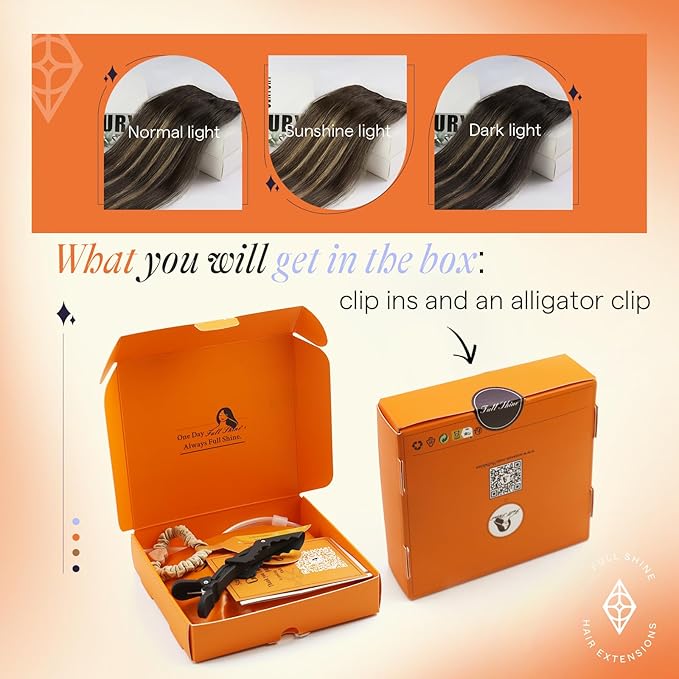 Full Shine Thick Clip in Hair Extensions Human Hair 150 G 20 Inch Dark Brown Ombre Real Hair Extensions Clip in Human Hair Double Weft Color 2/8/2 7 Pcs