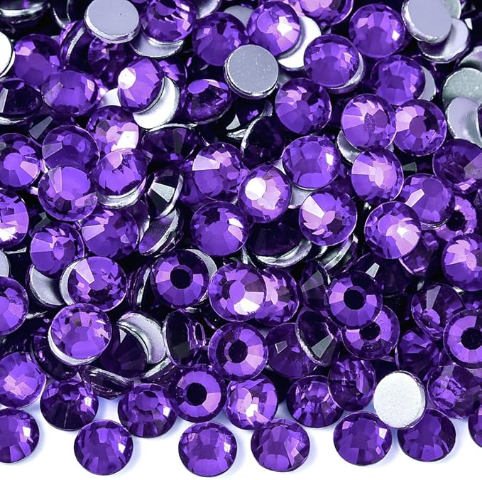 Blinginbox Flatback Rhinestones Bulk,14400pcs Crystal Round Loose Gemstones Glass Rhinestones for Crafts Makeup Nail Art Clothes Shoes DIY Decorations(SS10,2.7-2.9mm,Pure Purple)