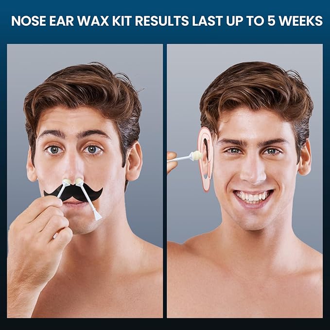Nose Wax Kit Men, Nose Ear Hair Waxing Kit with 100g Wax, 40 Sticks, Nose Ear Hair Removal Kit, USB Fast Heat, Smart Constant Temp, Upgraded Size, Multi-Accessories, Black