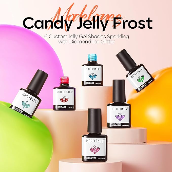 modelones Jelly Gel Nail Polish, 6 Colors Summer Gel Polish Rainbow Neon Red Blue Green Pink Purple Nail Art Design Translucent Soak Off Manicure Salon DIY Girls Women Gift
