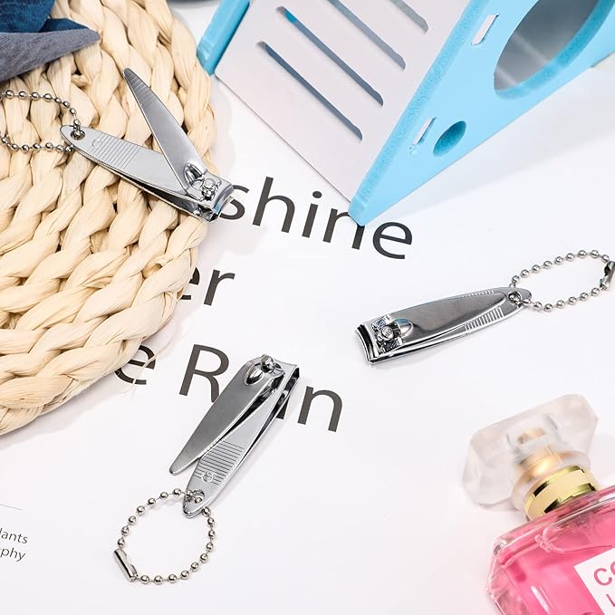 Chumia 144 Pieces Nail Clippers Set Stainless Steel Metal Nail Cutter Fingernail Toenail Clippers Bulk Silver Cutter Fingernails for Adults Men Women with Keychain