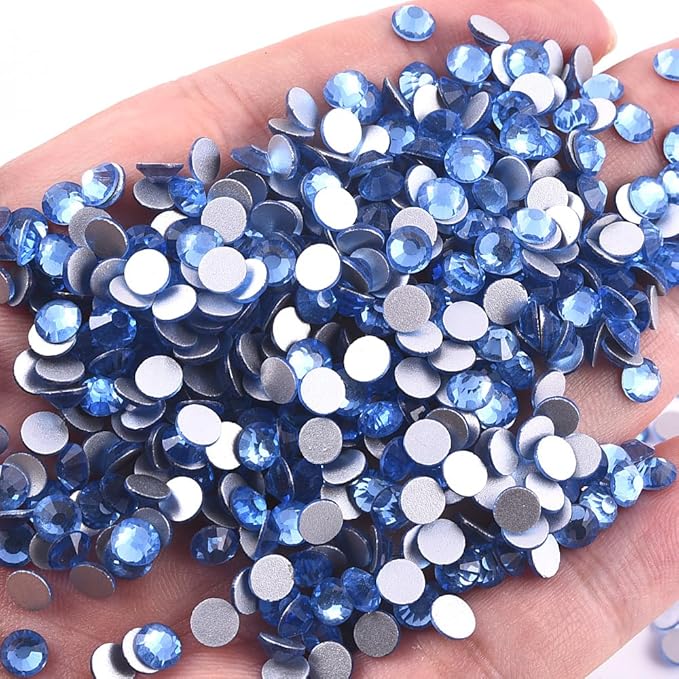 Blinginbox Flatback Rhinestones Bulk,14400pcs Crystal Round Loose Gemstones Glass Rhinestones for Crafts Makeup Nail Art Clothes Shoes DIY Decorations(SS10,2.7-2.9mm,Lt.Sapphire)