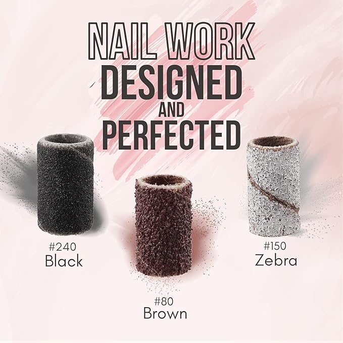 Makartt Nail Drill Bits Sanding Bands for Nail Drill #80#150#240 Grits 300Pcs Nail File Sanding Bands Bundle With 10Pcs Tungsten Carbide Nail Drill Bits